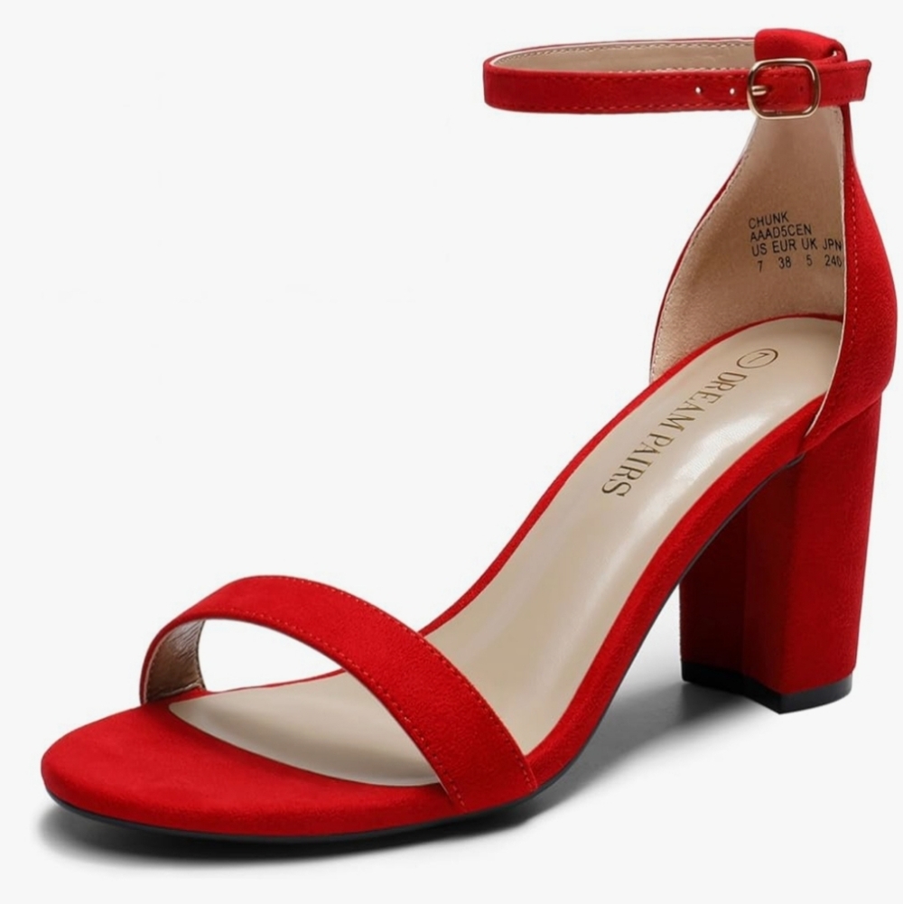 Dream Pairs Red Suede Block Heel Ankle-Strap Sandal  NIB Size 7